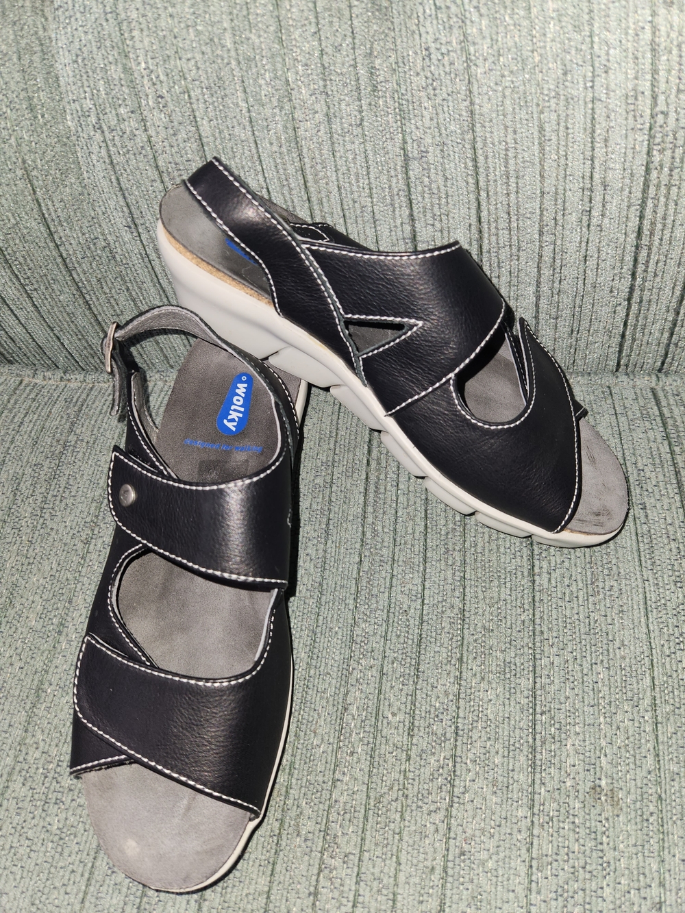 Wolky Black Leather Slingback Sandals